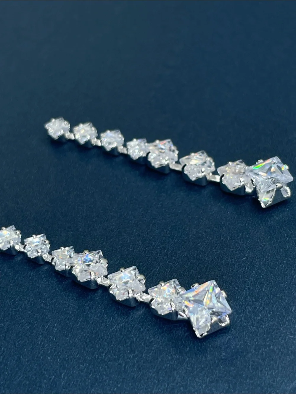 Swarovski Crystal Elements White Princess Cut Linear Dangle Bridal Earrings